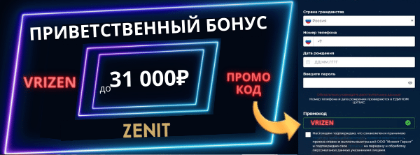 Приветственный бонус Зенит до 31000рублей сразу Бонусы от зенит до 31000рублей