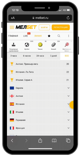 Линиии букмекера Мелбет Melbet линии